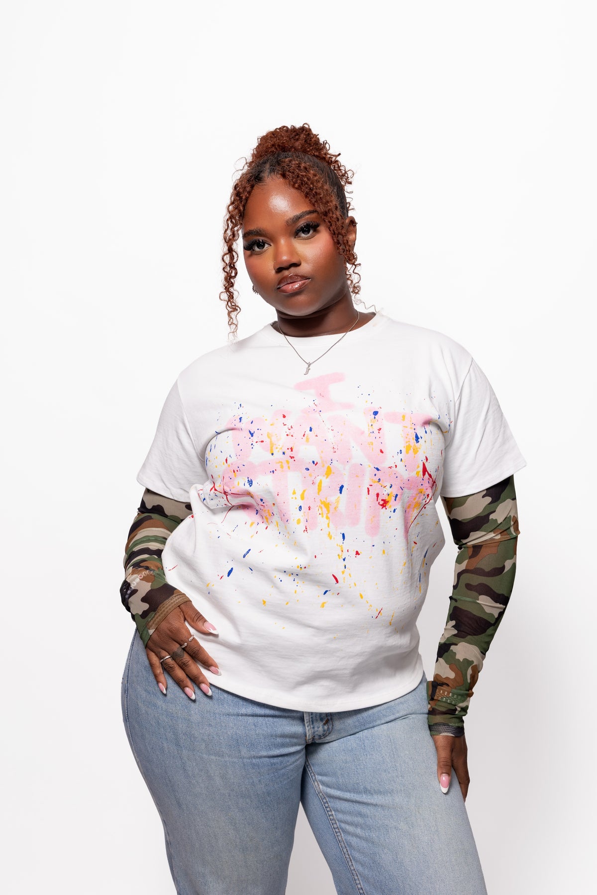 I WANT STRIPT MESH TEE