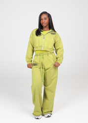 COZY CROP ZIP + FLARE SWEATS BUNDLE KIWI