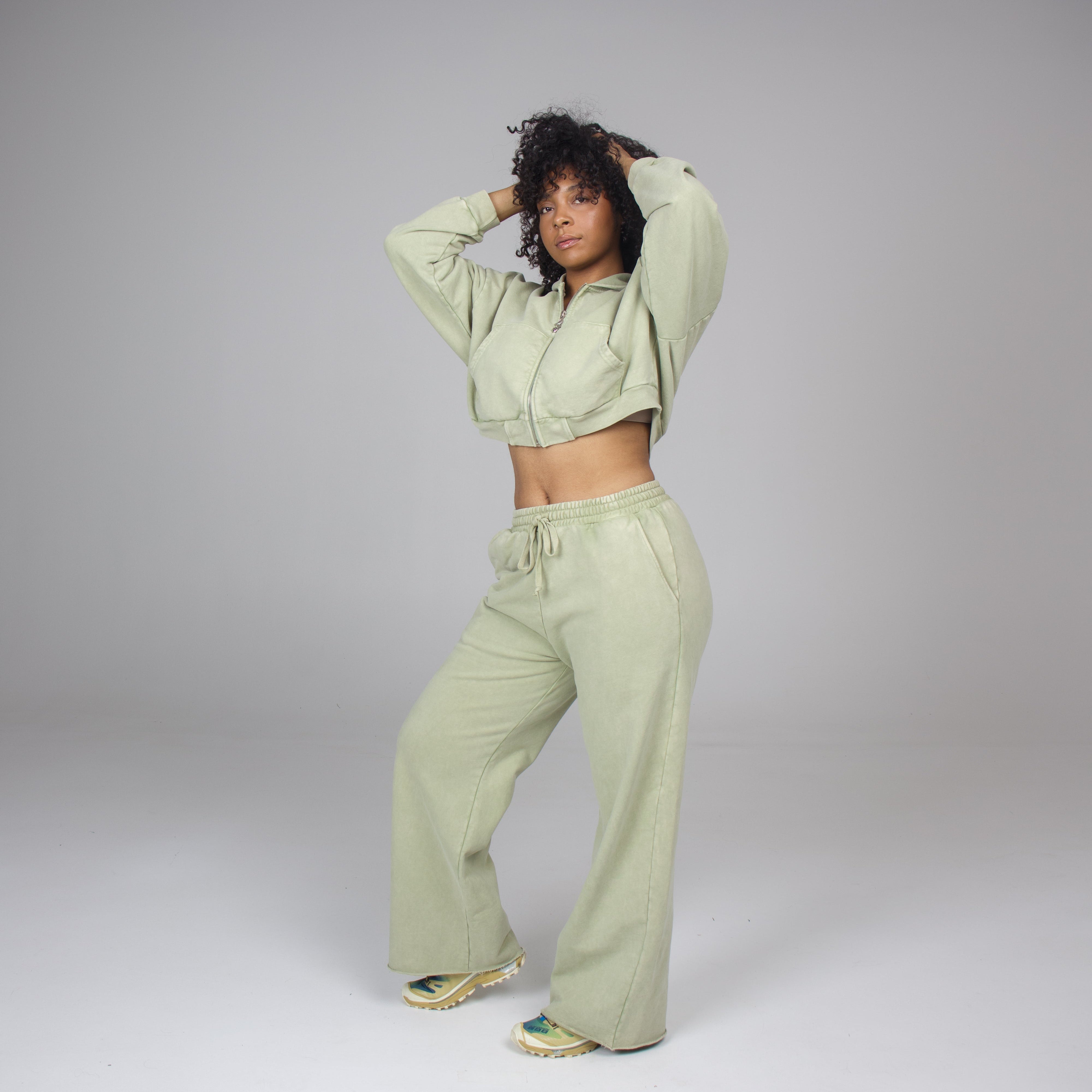 COZY CROP ZIP + FLARE SWEATS BUNDLE PISTACHIO