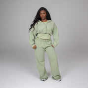 COZY CROP ZIP + FLARE SWEATS BUNDLE PISTACHIO