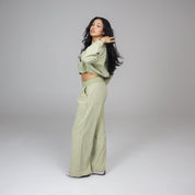 COZY CROP ZIP + FLARE SWEATS BUNDLE PISTACHIO